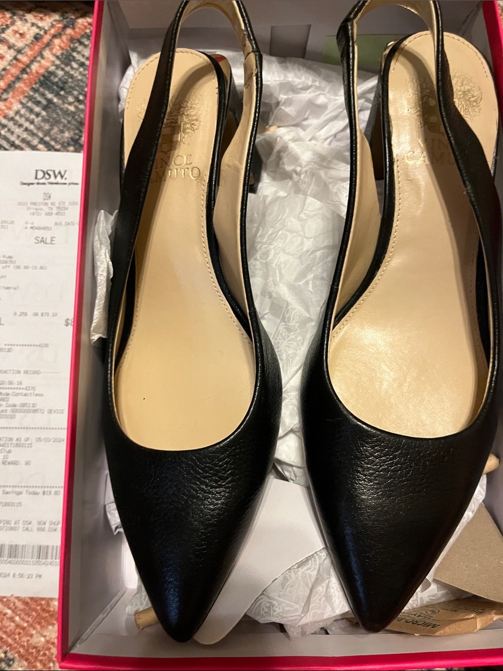 Vince Camuto Black Pointed-Toe Slingback Flats -worn twice in office